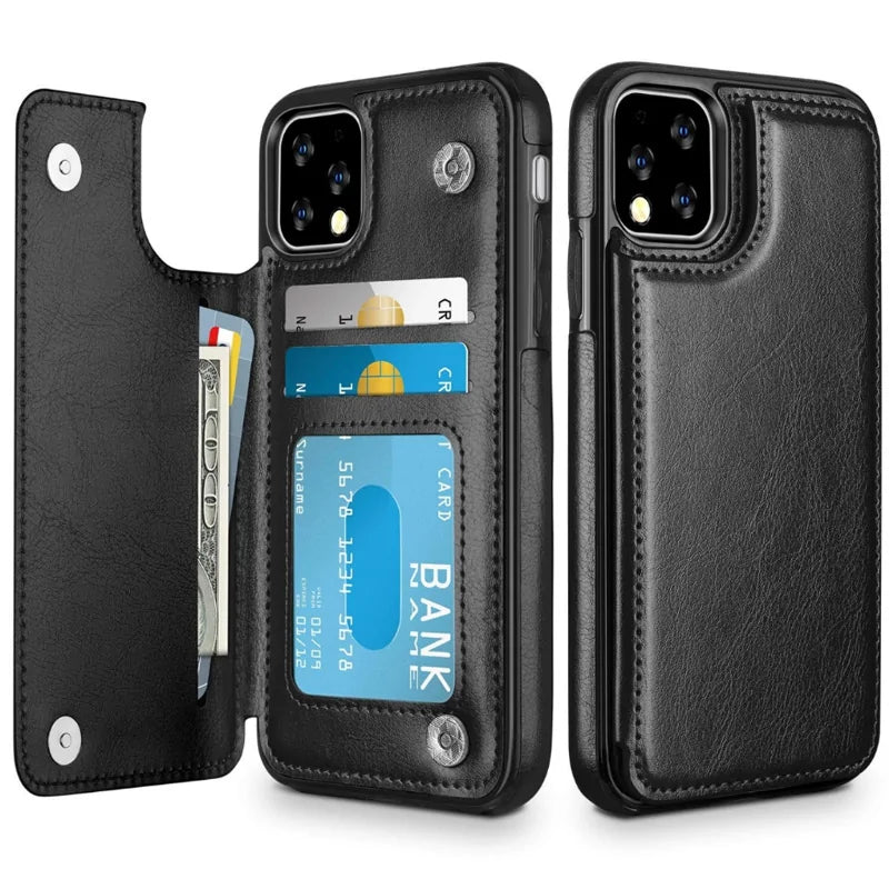 Protect in Style: Top-Grain Leather iPhone Wallet Case - Classic Flip Design, Enhanced Protection